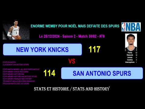 NEW YORK KNICKS - SAN ANTONIO SPURS : 117-114 - DEBRIEF STATS MATCH WEMBY - SAISON 2024-2025